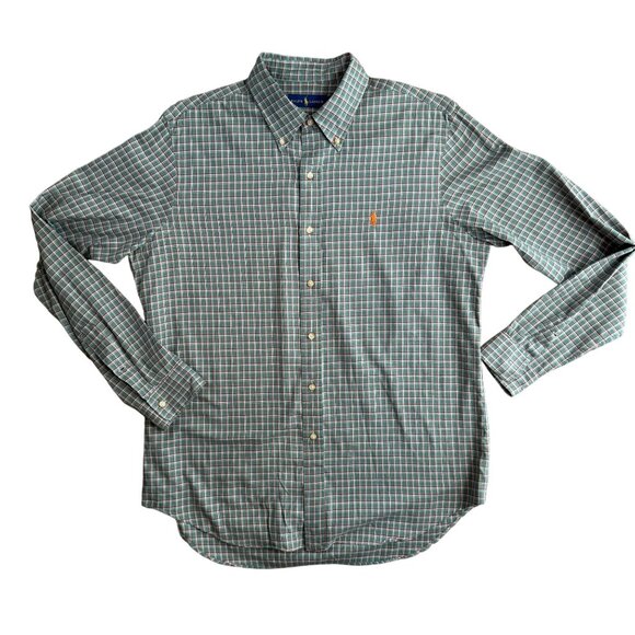 Ralph Lauren Green Plaid Button Up Shirt L Cotton Casual Long Sleeve Men Classic - Picture 3 of 6